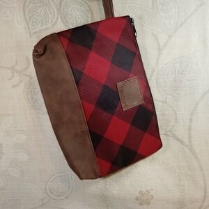 Maurices Red and Brown Plaid Toiletry Bag